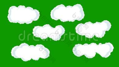 绿色屏幕背景上的一套卡通云复古风格
